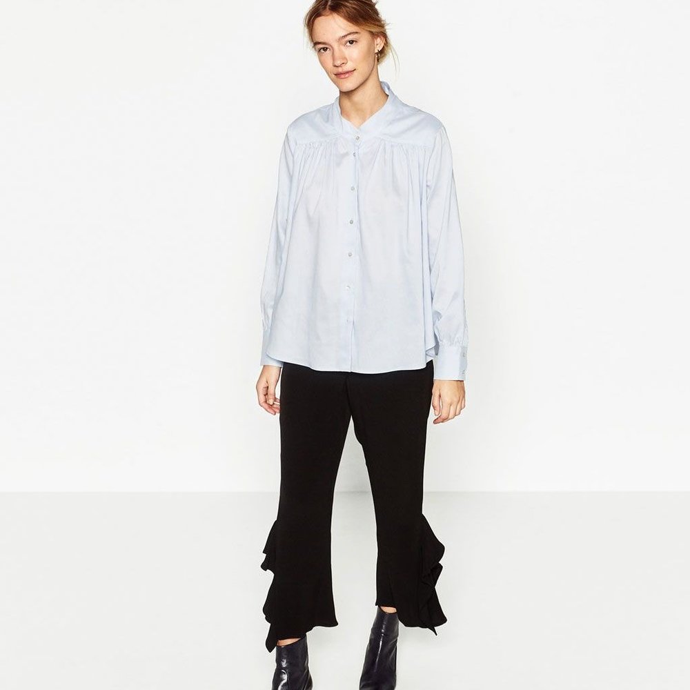 Zara High Rise Ruffle Leg Trouser Pants in Black - Picture 3 of 13